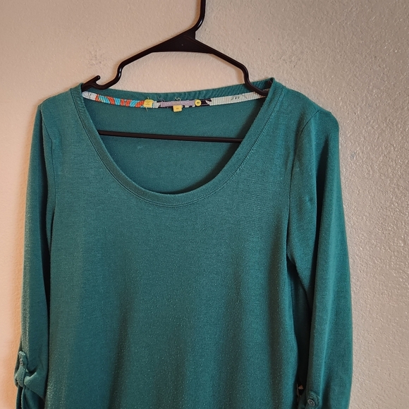 Little Yellow Button Green Patchwork Mix Media Boho Long Sleeve Top Tunic XS - Picture 6 of 9